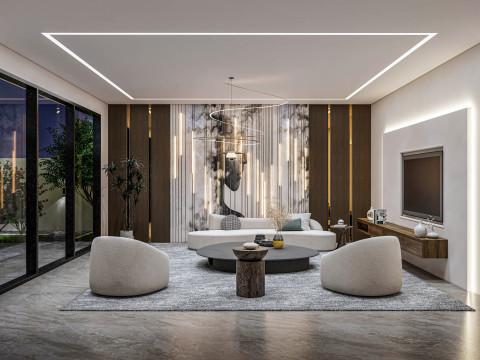 Living room interior and exterior scene 00 3D 모델