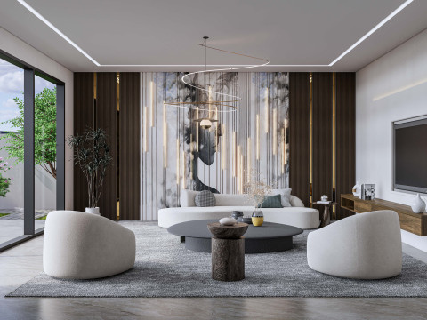 Living room interior and exterior scene 00 3D Модель