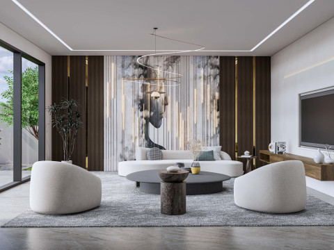 Living room interior and exterior scene 00 3D Модель