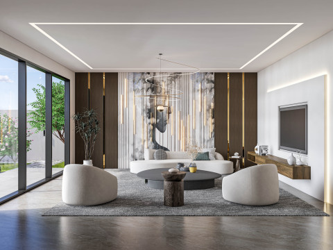 Living room interior and exterior scene 00 3D Модель