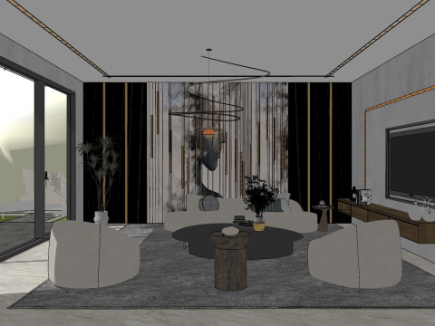 Living room interior and exterior scene 00 3D Модель