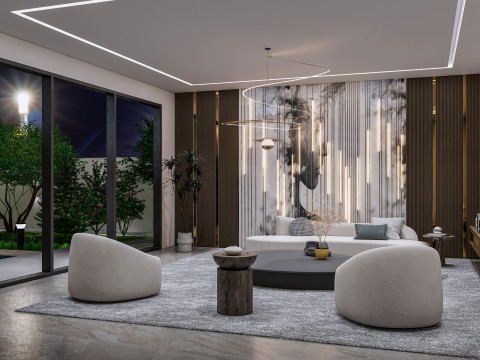 Living room interior and exterior scene 00 3D Модель