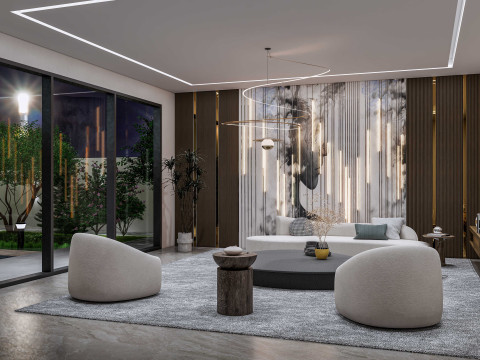 Living room interior and exterior scene 00 3D Модель