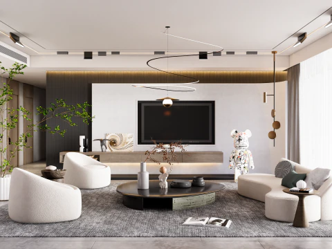 Woonkamerinterieursc&egrave;ne 2 3D Model