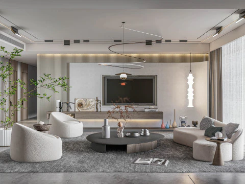 Woonkamerinterieursc&egrave;ne 2 3D Model