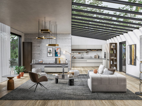 Living room interior scene 5 3Dモデル