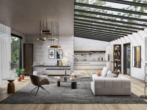 Living room interior scene 5 3Dモデル