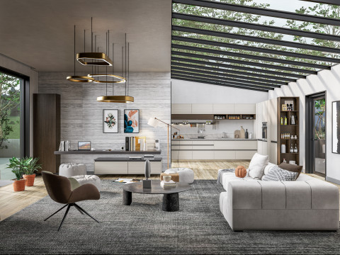 Living room interior scene 5 3Dモデル