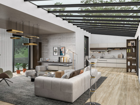 Living room interior scene 5 3Dモデル