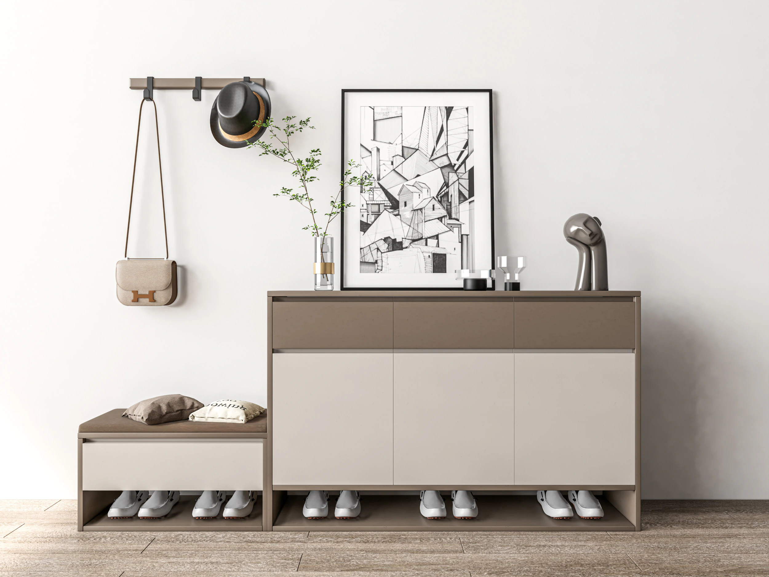 Shoe Cabinet Sideboard entrance cabinet 1 3D Model .c4d .max .obj .3ds .fbx .stl .blend 