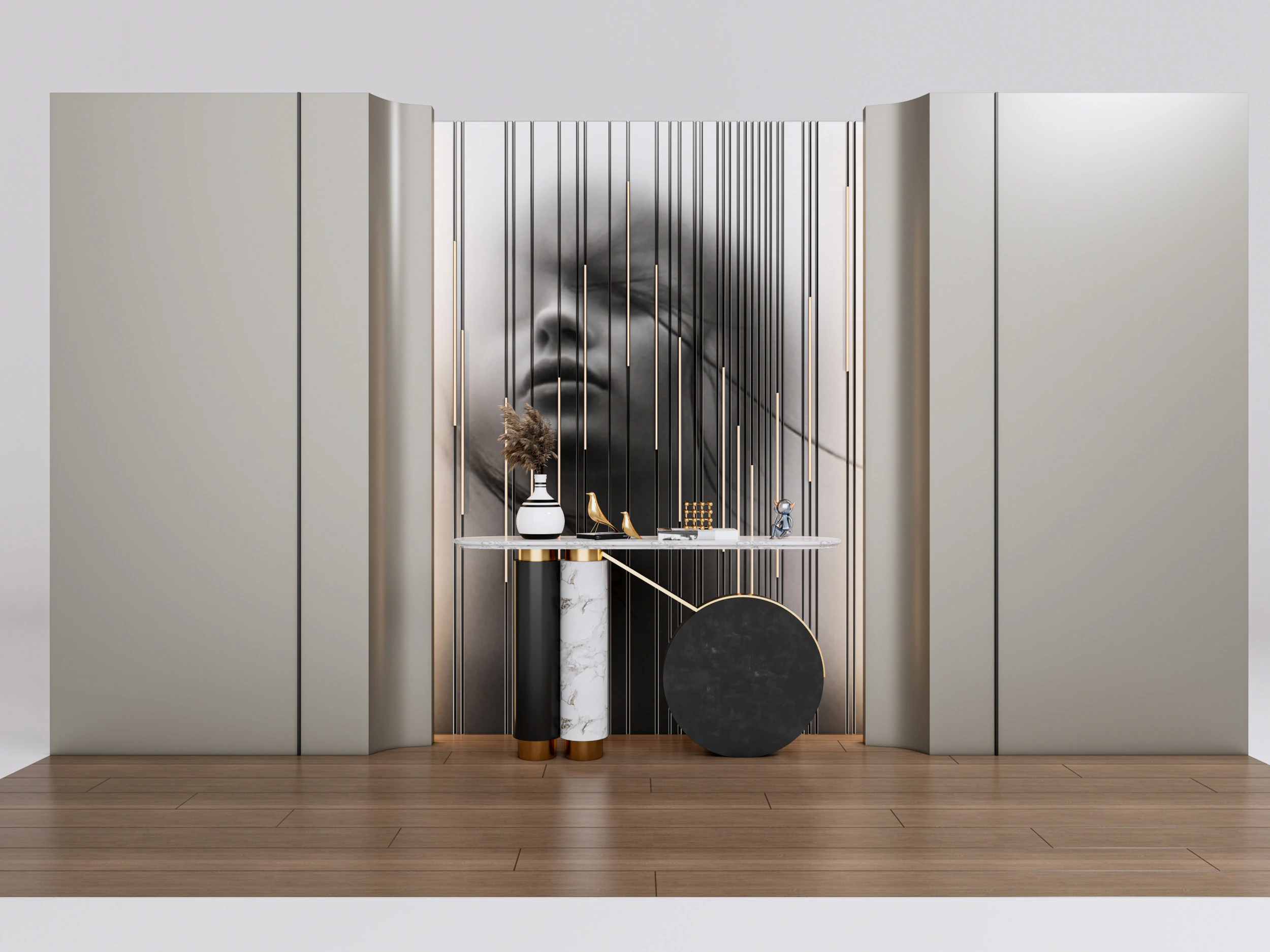 Credenza con boiserie e pavimento 2 Modello 3D .c4d .max .obj .3ds .fbx .stl .blend