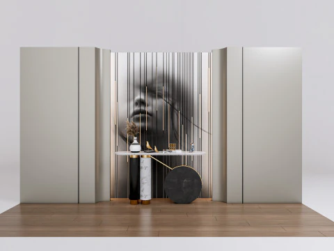 Credenza con boiserie e pavimento 2 Modello 3D