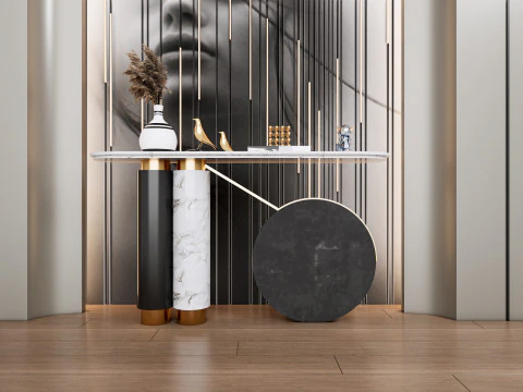 Credenza con boiserie e pavimento 2 Modello 3D