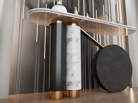 Credenza con boiserie e pavimento 2 Modello 3D