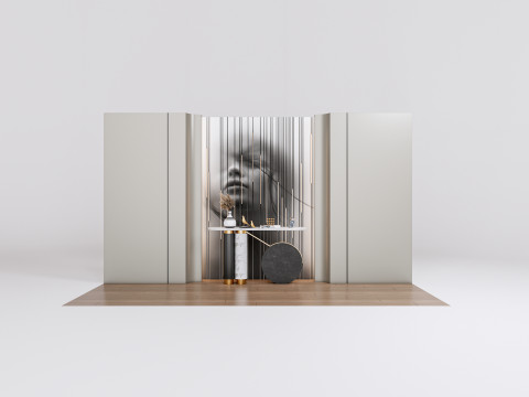 Sideboard with wall panel and flooring 2 3D 模型