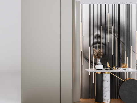 Sideboard with wall panel and flooring 2 3D 模型