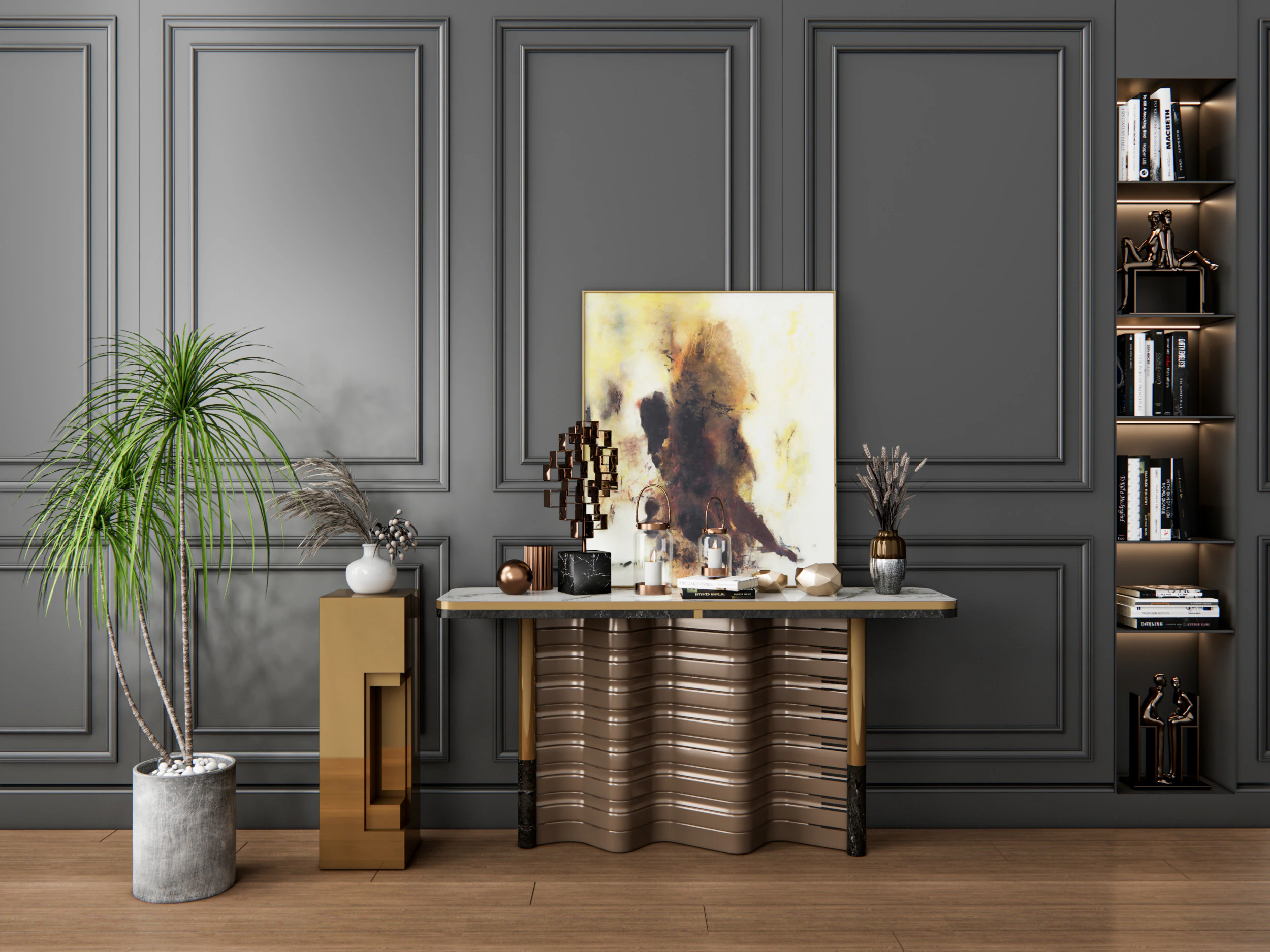 Sideboard with wall panel and flooring 3 3D Model .c4d .max .obj .3ds .fbx .stl .blend 