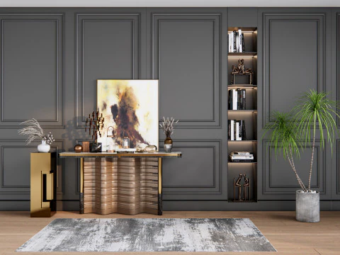 Sideboard with wall panel and flooring 3 3D Model