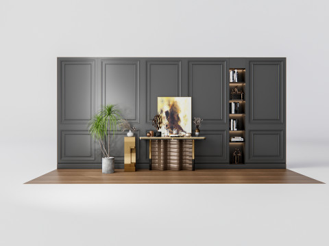 Sideboard with wall panel and flooring 3 3D 模型