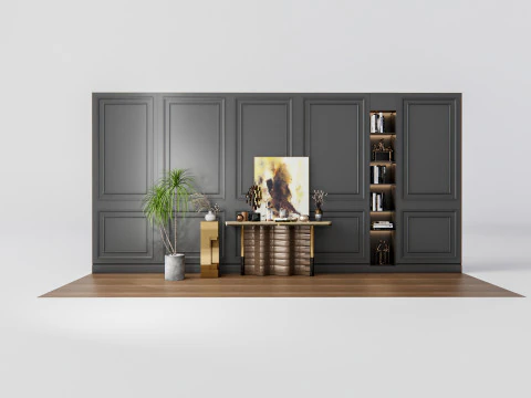 Sideboard with wall panel and flooring 3 3D Model