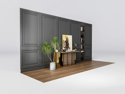 Sideboard with wall panel and flooring 3 3D Model