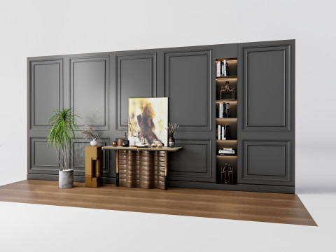 Sideboard with wall panel and flooring 3 3D 模型