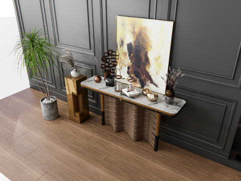 Sideboard with wall panel and flooring 3 3D 模型