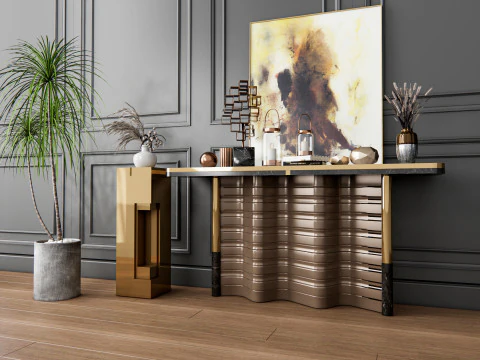 Sideboard with wall panel and flooring 3 3D Model