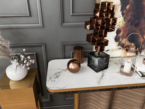 Sideboard with wall panel and flooring 3 3D 模型