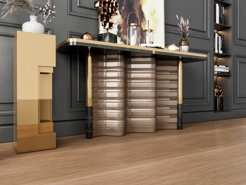 Sideboard with wall panel and flooring 3 3D Model