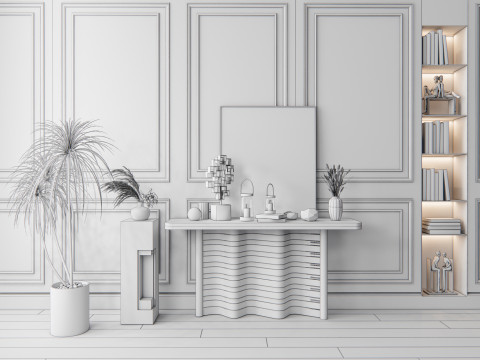 Sideboard with wall panel and flooring 3 3D 模型
