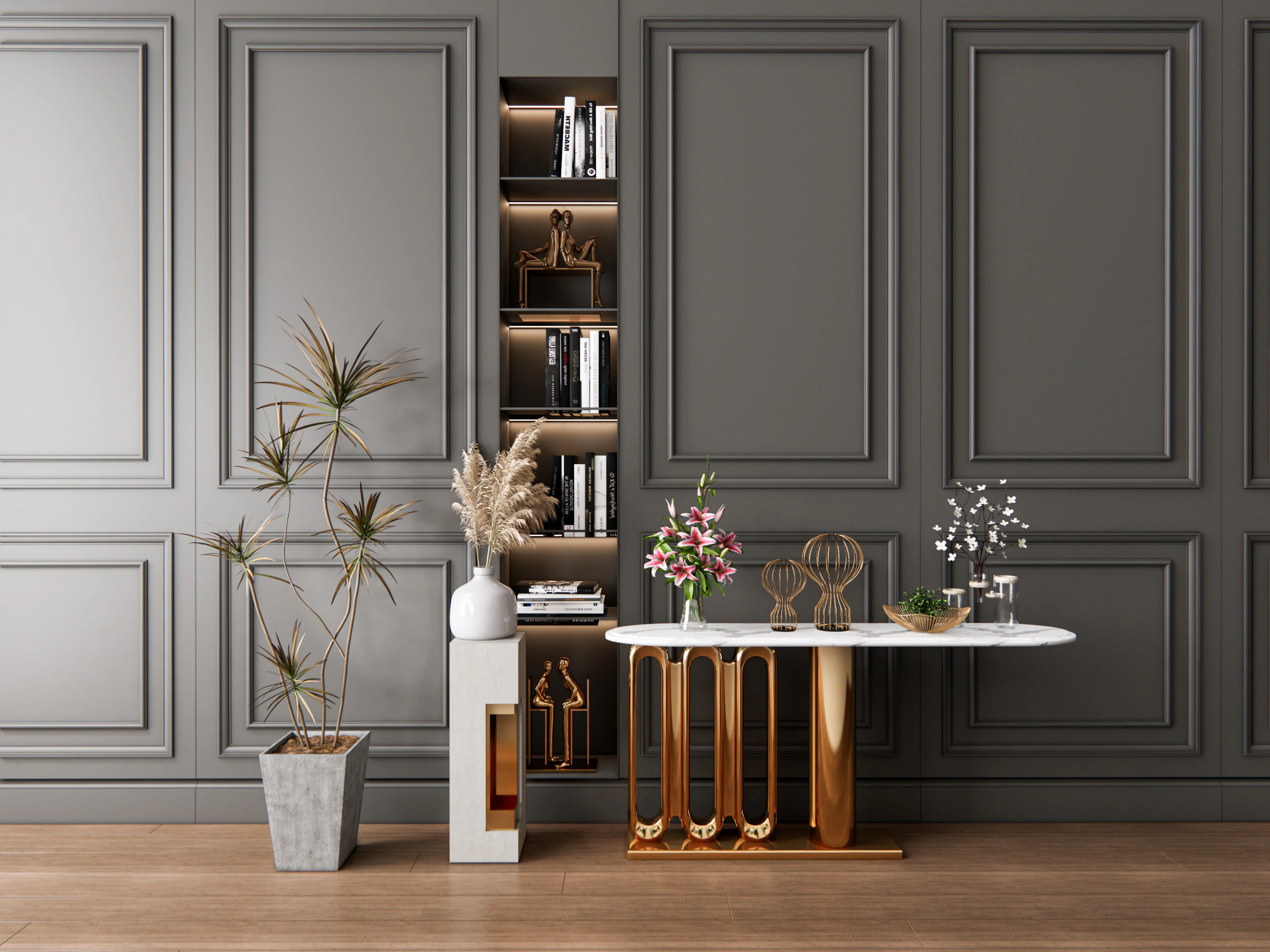 Sideboard with wall panel and flooring 4 3D Model .c4d .max .obj .3ds .fbx .stl .blend 