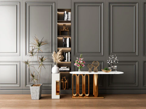 Sideboard with wall panel and flooring 4 3D Model