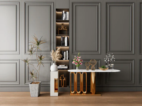 Sideboard with wall panel and flooring 4 3D Model