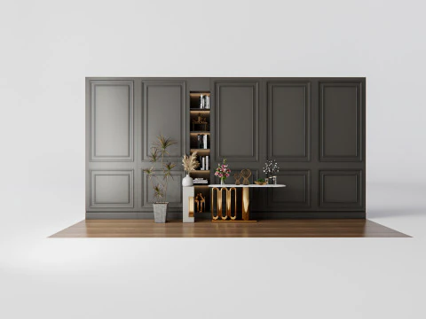Sideboard with wall panel and flooring 4 3D Model