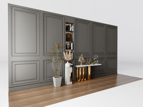 Sideboard with wall panel and flooring 4 Modelo 3D