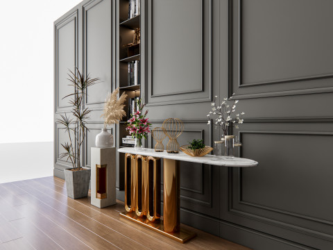 Sideboard with wall panel and flooring 4 Modelo 3D