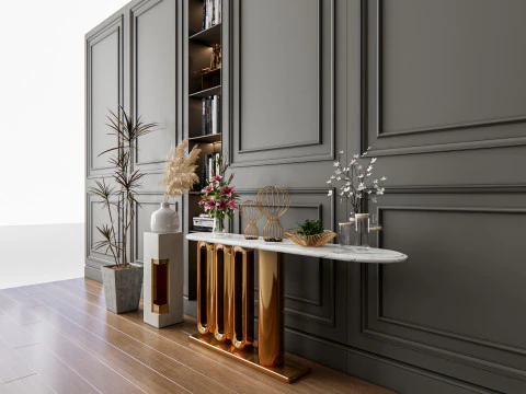 Sideboard with wall panel and flooring 4 3D Model