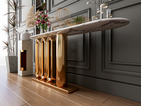 Sideboard with wall panel and flooring 4 Modelo 3D