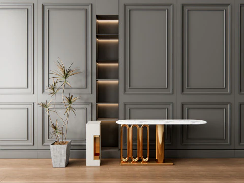 Sideboard with wall panel and flooring 4 3D Model