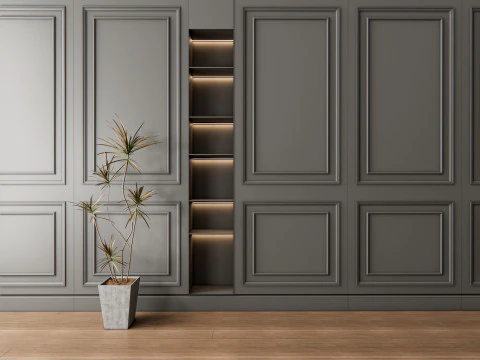 Sideboard with wall panel and flooring 4 3D Model
