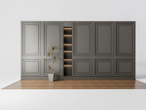 Sideboard with wall panel and flooring 4 3D Model