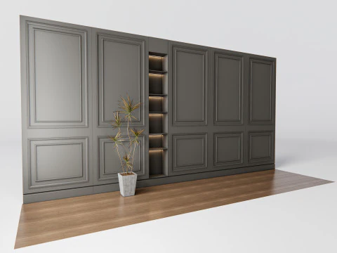 Sideboard with wall panel and flooring 4 3D Model