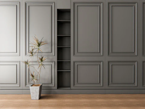 Sideboard with wall panel and flooring 4 3D Model
