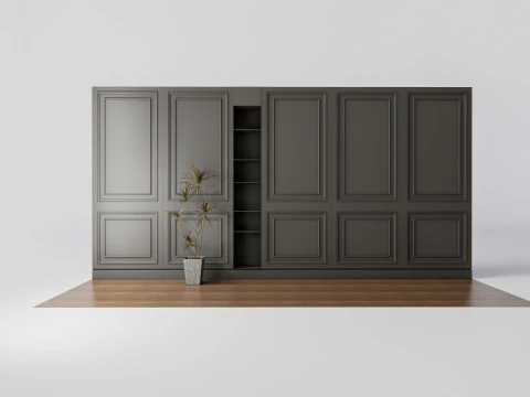 Sideboard with wall panel and flooring 4 3D Model