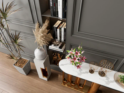 Sideboard with wall panel and flooring 4 3D Model