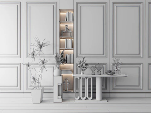 Sideboard with wall panel and flooring 4 3D Model