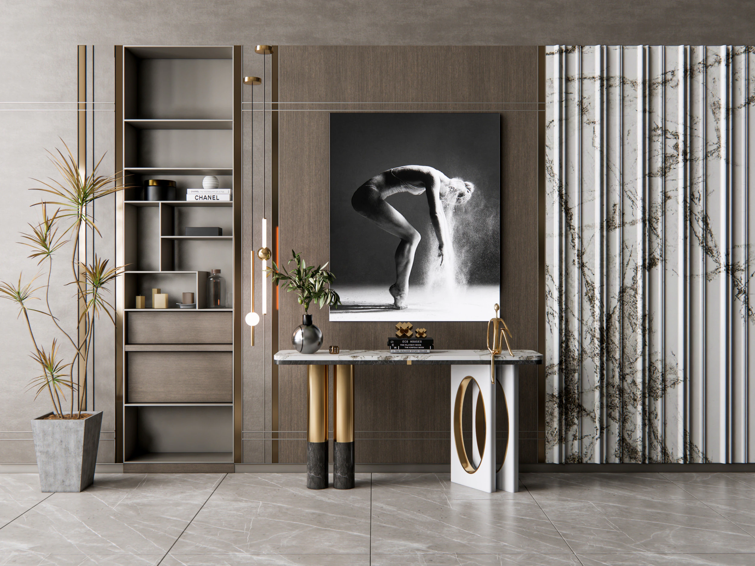 Sideboard with wall panel and flooring 5 3D Model .c4d .max .obj .3ds .fbx .stl .blend 