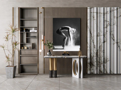 Sideboard with wall panel and flooring 5 3D Model