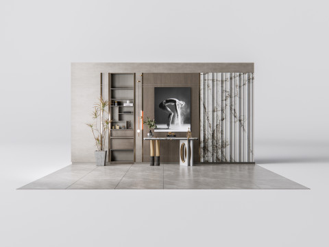 Sideboard with wall panel and flooring 5 Modello 3D